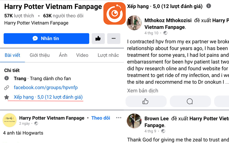 Cách đánh giá trên fanpage bằng điện thoại